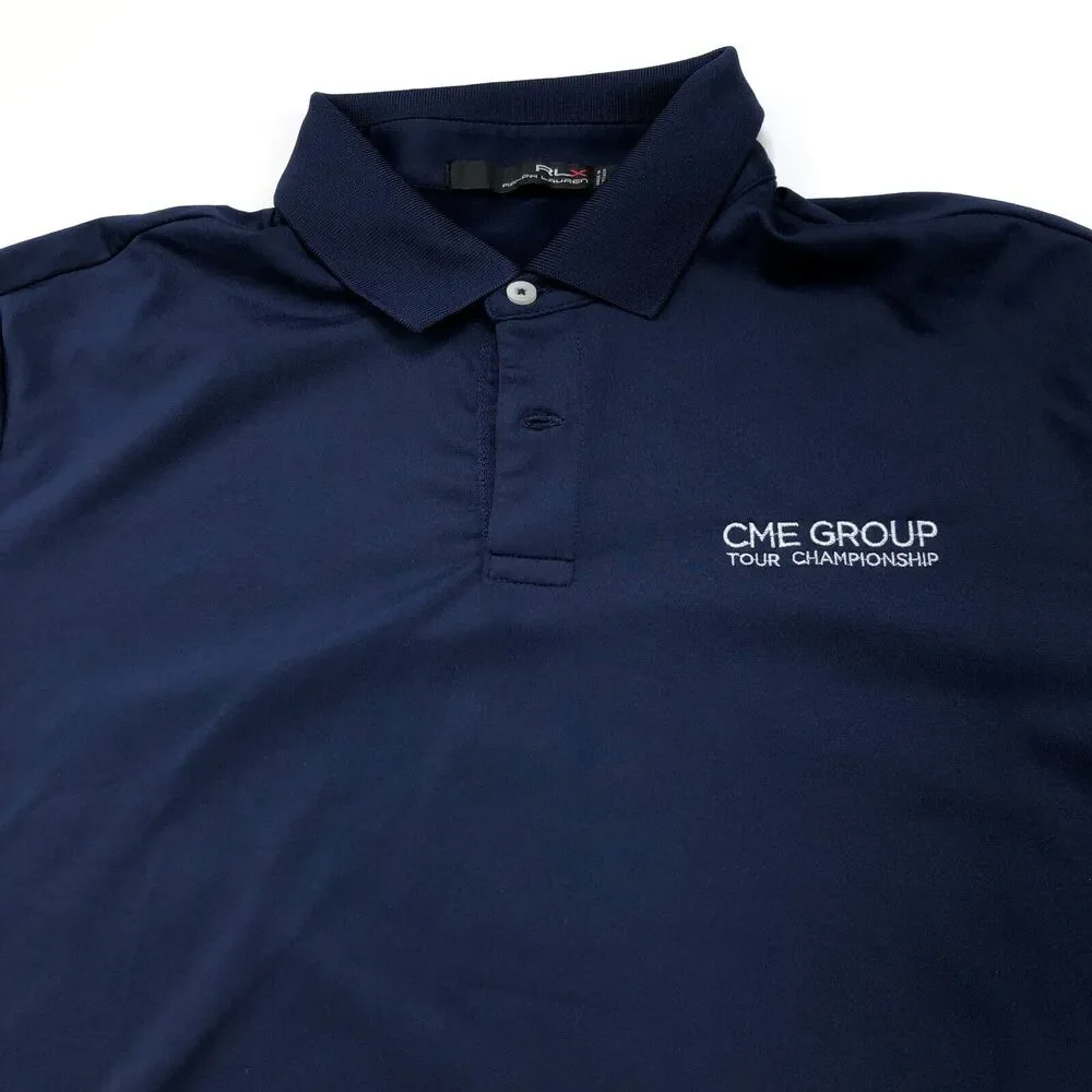 RLX Ralph Lauren Golf LOGO Large MINT Blue SS Stretch Button Polo Solid Shirt